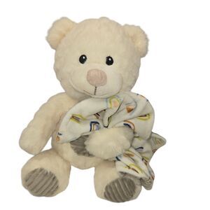 Spark Create Imagine Plush Bear White Teddy Blanket Lovey Ribbed Rattle 9"